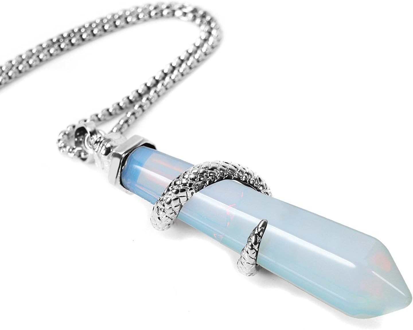 BEADNOVA Healing Crystal Necklace for Women Men Synthetic Opalite Snake Tail Wrap Pendant Energy Healing Gemstones Jewelry Pendulum Crystal Divination (Hexagonal, 18 Inches Stainless Steel Chain) - Image 2