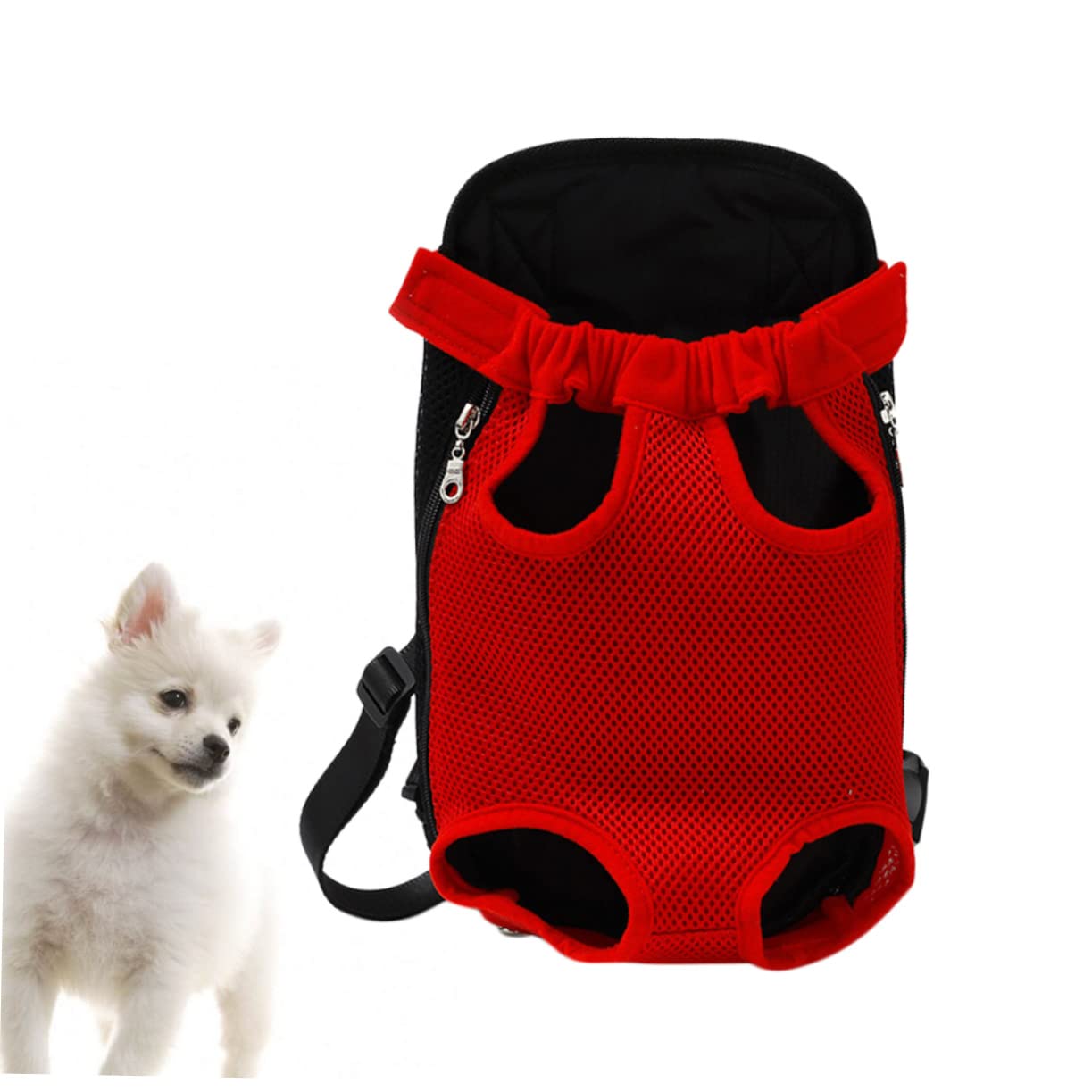 Abaodam 1PC Breathable Pet Backpack for Dogs Cats Red Mesh Chest Carrier with Elastic Neck Band Portable Travel Storage Bag for Kittens Puppies Durable and Comfortable Design