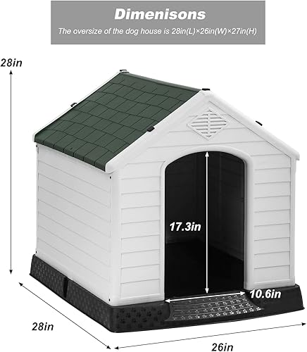Miniatura 8 de FDW Casa para perros para interiores y exteriores, duradera, ventilada, impermeable, de plástico, para perros pequeños, medianos y grandes, con