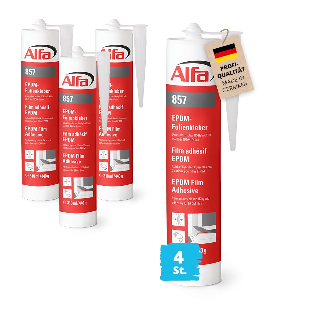 4x Alfa EPDM Kleber 310 ml Profi-Qualität Schwarz Elastischer Folienkleber Zum Verkleben Von EPDM-Folie Und Anderen Dichtfolien