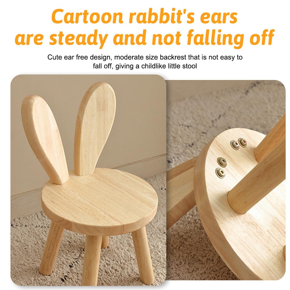 FARYODI Chaise Enfant Bois Massif 45 x Ø 26 cm Tabouret Chaussures Dossier Oreilles Lapin Crèche Chambre