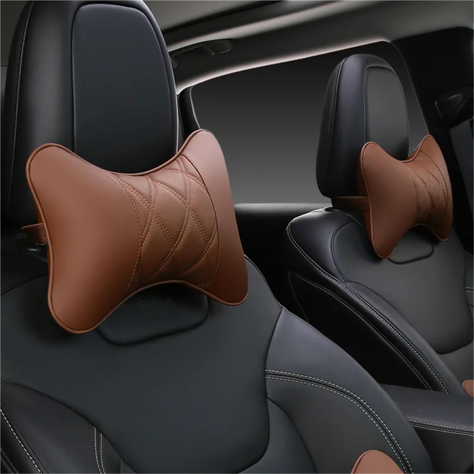 High-Elastic Headrest 2 almohadas cervicales para coche, de piel sintética, para ambos lados, reposacabezas, para aliviar el dolor de cabeza, rellenas de fibra.(Red)