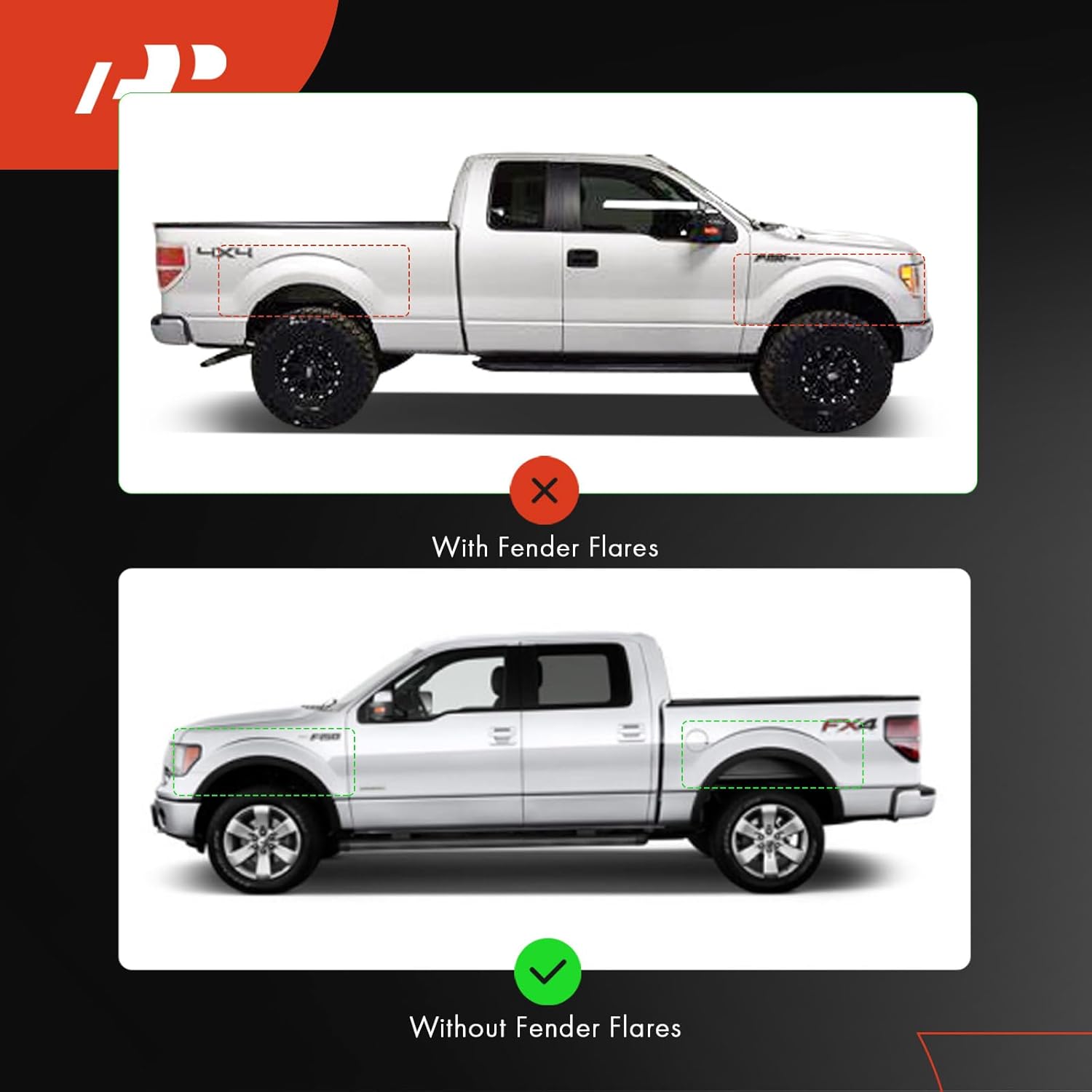 A-Premium Set of 4PCS Mud Flaps Splash Guards Mudguards Mudflaps with Hardware Kits Accessory Compatible with Ford F-150, 2004-2014, Pickup, (fits for W/O Fender Flares), Front LH RH and Rear LH RH