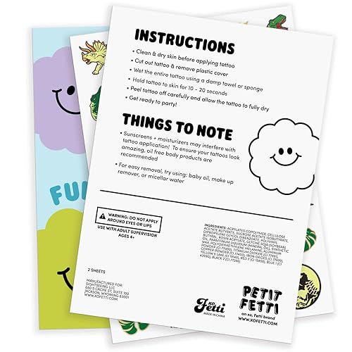 Miniatura 6 de xo, Fetti Tatuajes temporales de dinosaurio para niños, 44 piezas que brillan en la oscuridad, suministros para fiestas de cumpleaños, recuerdos de