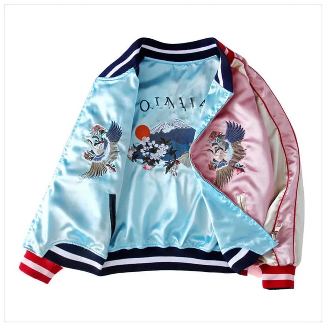 Satin-Tiger-Bomberjacke, bestickt, für Damen, Baseballjacke, japanischer Harajuku, weiblicher Mantel