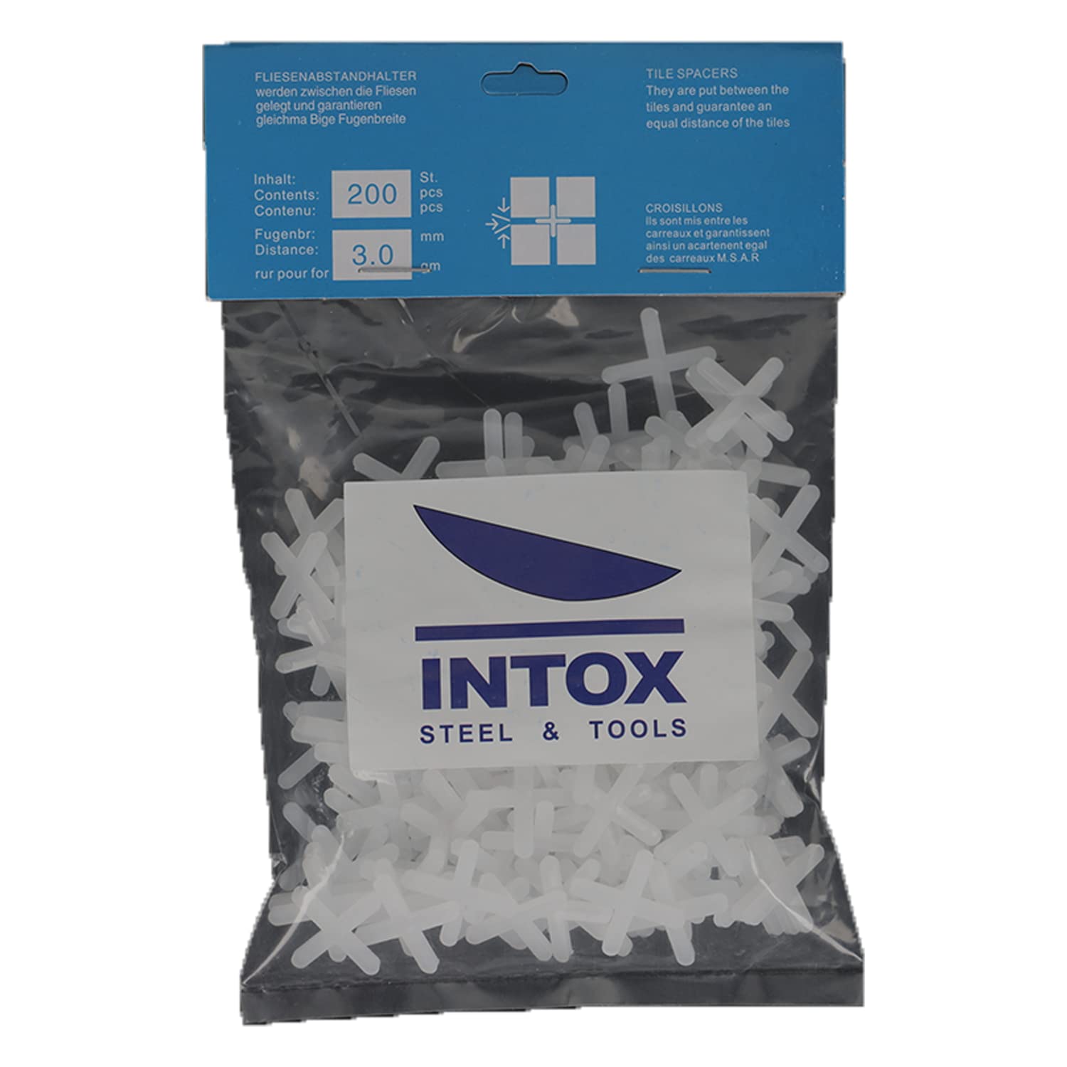 INTOX Croce per piastrelle 200 pezzi bianco 3,0 mm di larghezza per la posa di piastrelle