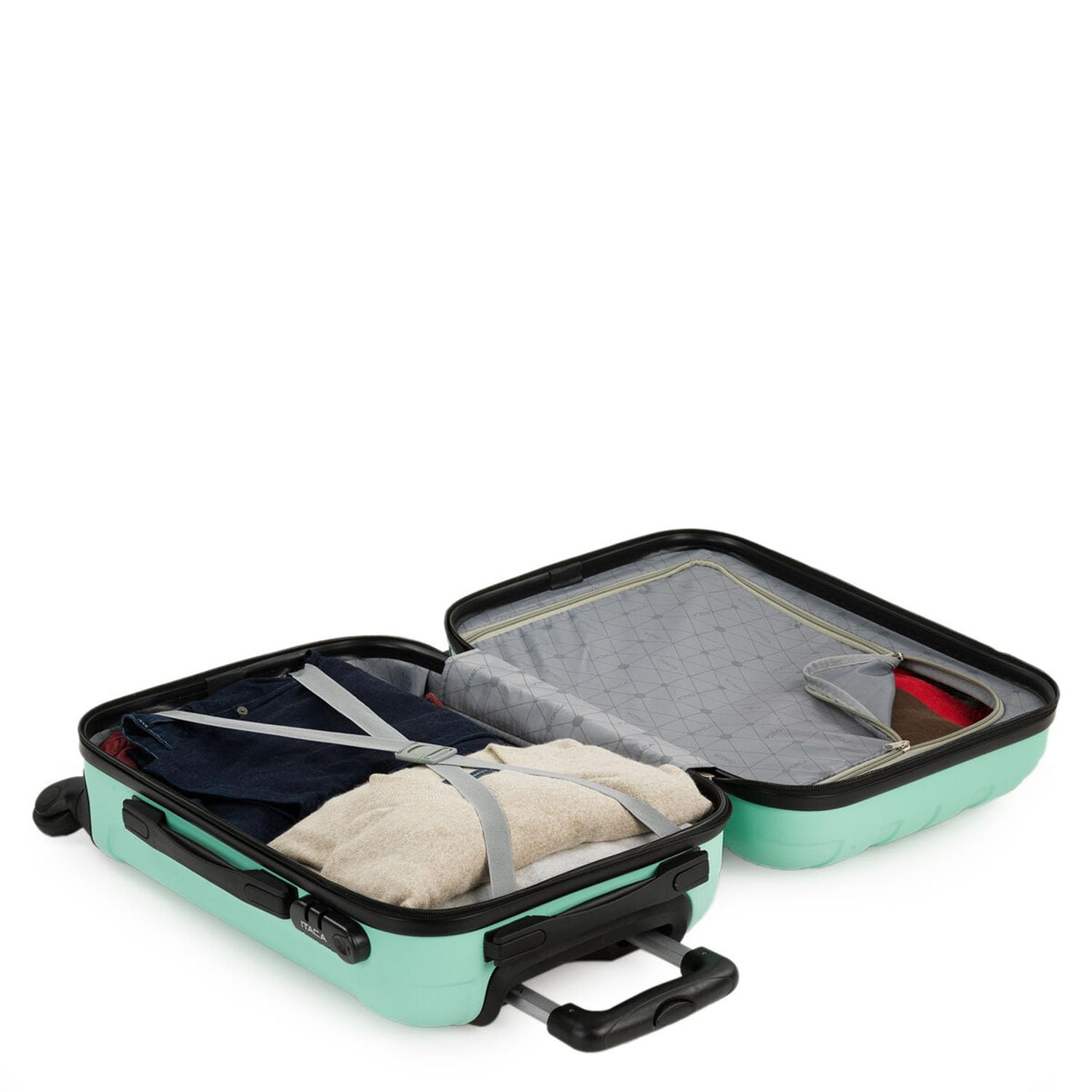 ITACA - Bagaglio A Mano Rigido Leggero Bagaglio A Mano 55X40X20 con 4 Ruote Silenziose Trolley Cabina Viaggio Aereo Ergonomico Durevole. Compatibile Ryanair, Menta