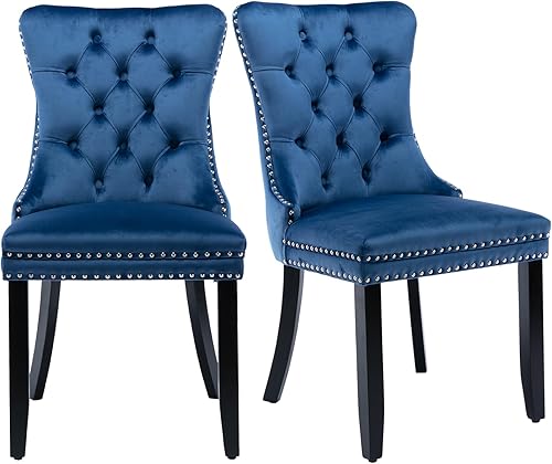 Miniatura 24 de Juego de 4 sillas de cocina modernas de terciopelo gris con anillo trasero, con patas de clavo, patas de madera maciza, tapizadas, sillas de mesa