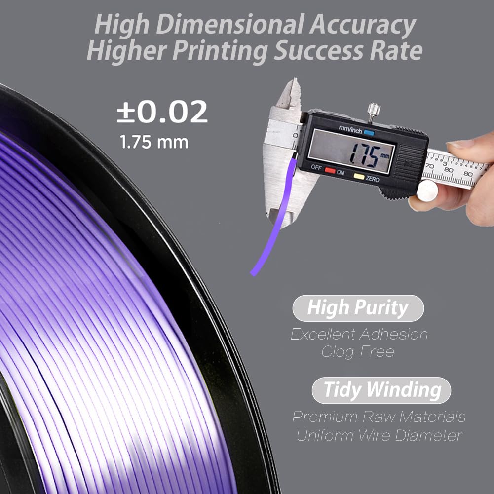 Filamento De Impresora 3D PLA De Seda De 1,75mm(+/- 0,02 mm)|Suministros De Impresión 3D con Textura De Seda Suave| Accesorios para Impresoras 3D Fáciles De Usar,Blanco Seda,PLA DE Seda 1KG(2.2lb)