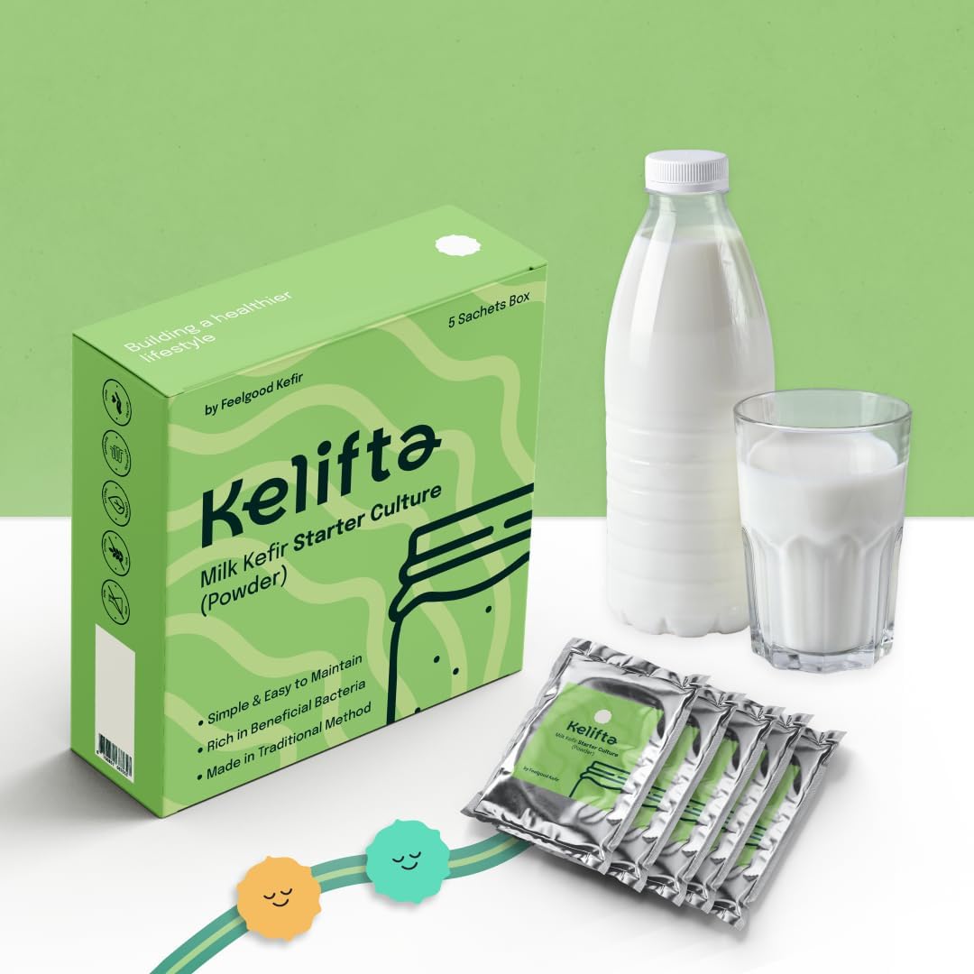 Feelgood Kefir Milk Kefir Starter Culture Powder (2 Pack Of 5 Sachets) | Contains 55-60 Live & Active Strains* | Ferments Minimum 100 Liters | 1-Year Shelf Life | Lifetime Support | Includes
