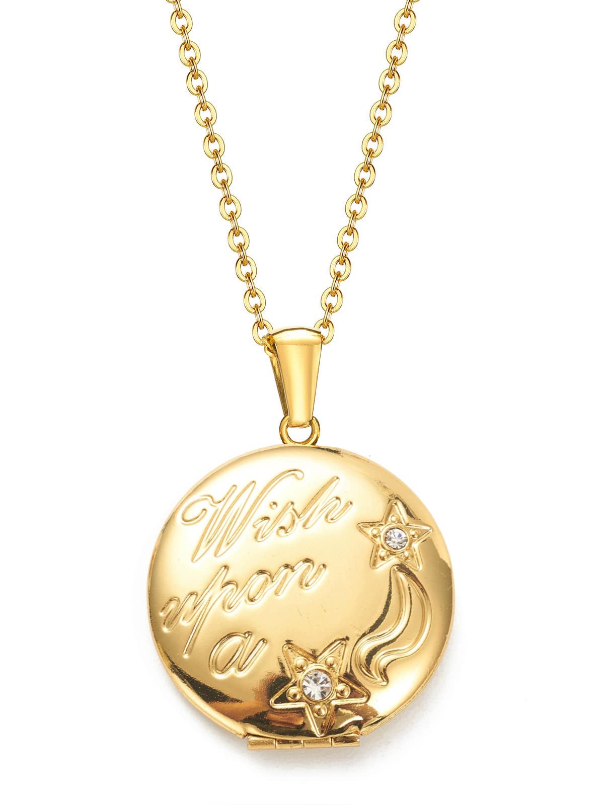 18K Real Gold Plated Wish Upon A Star Photo Locket Pendant with Chain for Women and Girls (NK0515) 1 Pc