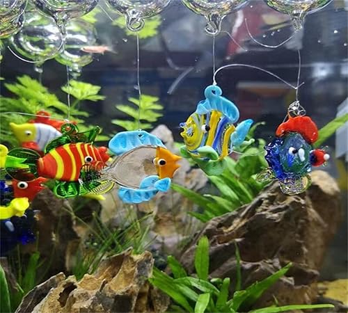 Miniatura 7 de Figuras de peces de vidrio soplado a mano con flotadores, juego de 3 pequeños animales marinos tropicales decorativos (A)