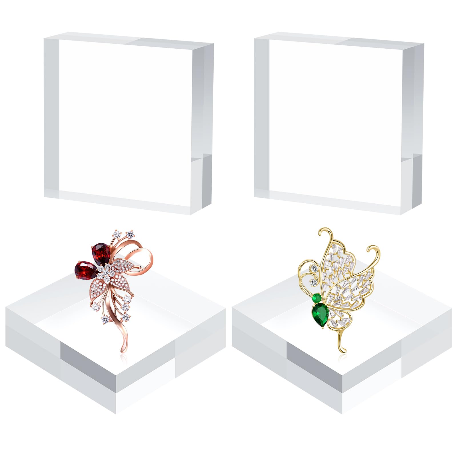 4Pcs Acrylic Square Display Block,Cube Acrylic Display Stands,Solid Jewelry Display Pedestal Stand,Square Crystal Display Bases for Jewelry Collections Showcase Display Holder Base (10.2x10.2x2.5cm)