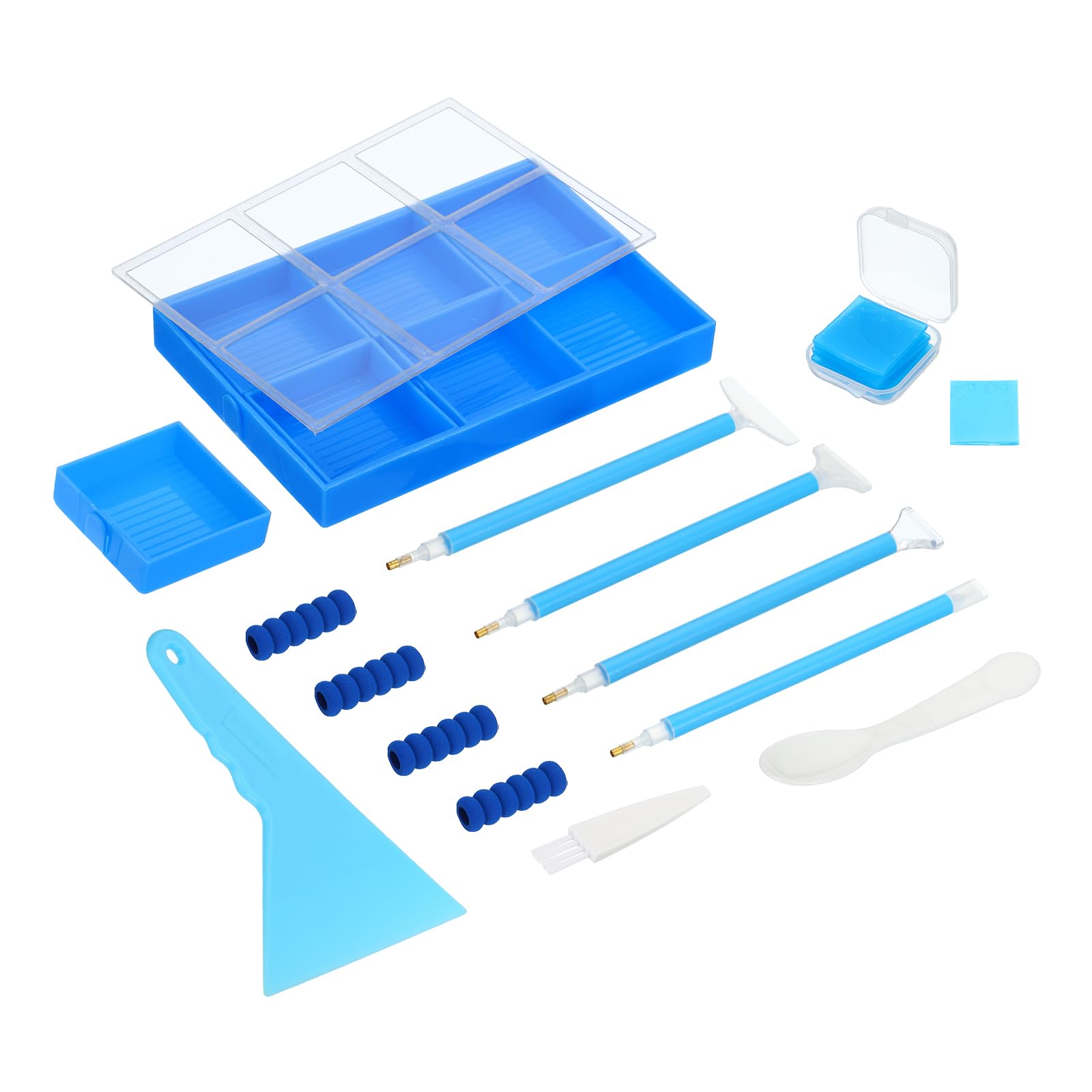 PATIKIL diamond painted Tray, 26PCS diamond painted Accessories Organizer Kits Large Diamond Art Trays Bead Rhinestone Sorting Tray Square Craft Tools with Pens Spoon Brush Clay, Blue