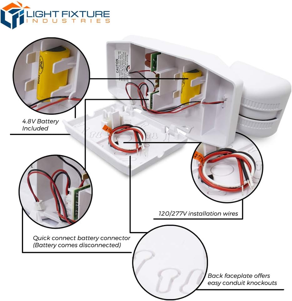 LFI Lights | Self Testing Emergency Light | White Housing | Two LED Adjustable Square Heads | Hardwired with Battery Backup | UL Listed | (2 Pack) | EL-2-W-ST