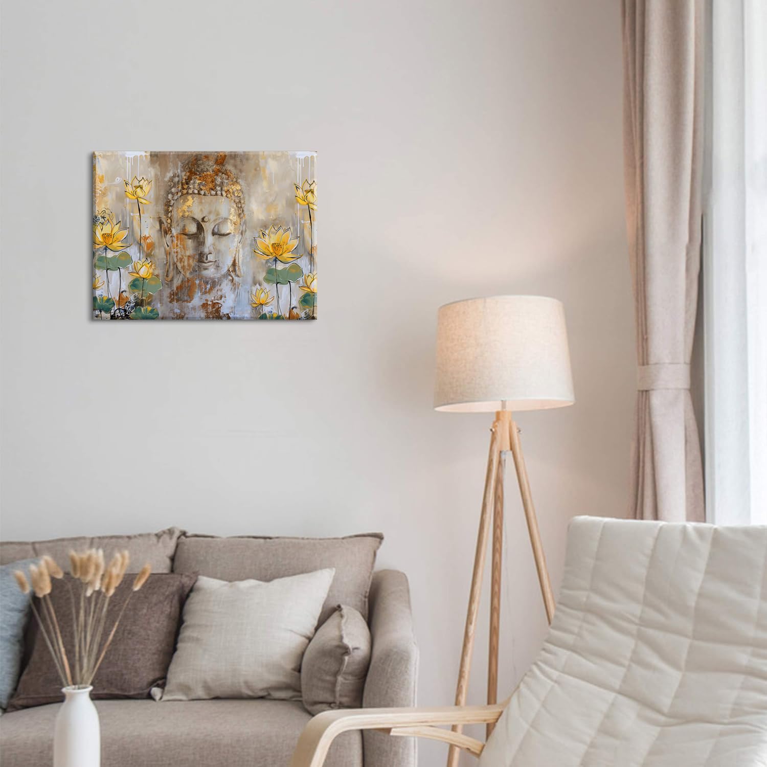 Piy Painting Gelbe Blume Leinwandbild, Buddha Leinwanddruck, Modern Leinwanddruck, Kunstdruck Leinwand für Wohnzimmer Schlafzimmer Korridor Galerie Yoga Raum, 30x40 cm, Eingebautem Holzrahmen
