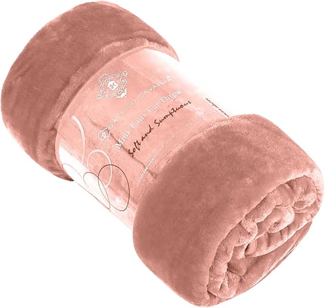 GC GAVENO CAVAILIA Faux Fur Mink Throw Fleece Blanket for Double Bed & Sofa Bed, Lightweight Extra Soft Warm & Cosy Fluffy Blanket, Versatile Outdoor Blanket Throw 150cm x 200cm, Blush Pink