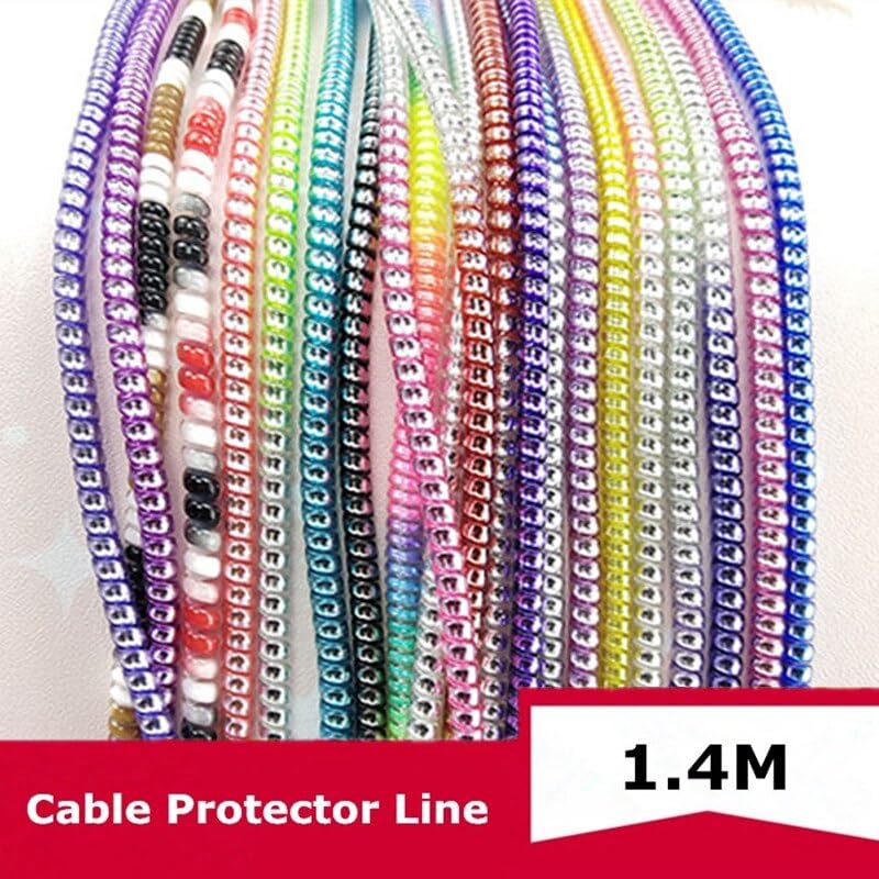Image of BKN 3pcs Set Metallic Finish Cable Charger Spiral Protector | Long Size Protectors Plastic Cable Cord Protectors Winders for Mobile Phone Charging Cable Earphones (1.5 Meter / 150 cms, Multi)