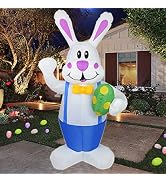 Dearsun 6.2FT High Easter Blue Bunny Holding Easter Egg Inflatable Yard Decorations Giant Bunny w...