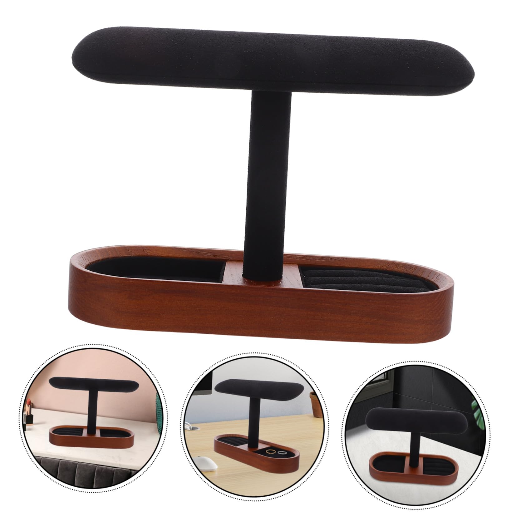 Mobestech Expositor de Madera Maciza T para Relojes Soporte para Pulseras y Anillos Organizador de Joyas de Madera para Exhibir Relojes Collar y Accesorios Dormitorio o Baño