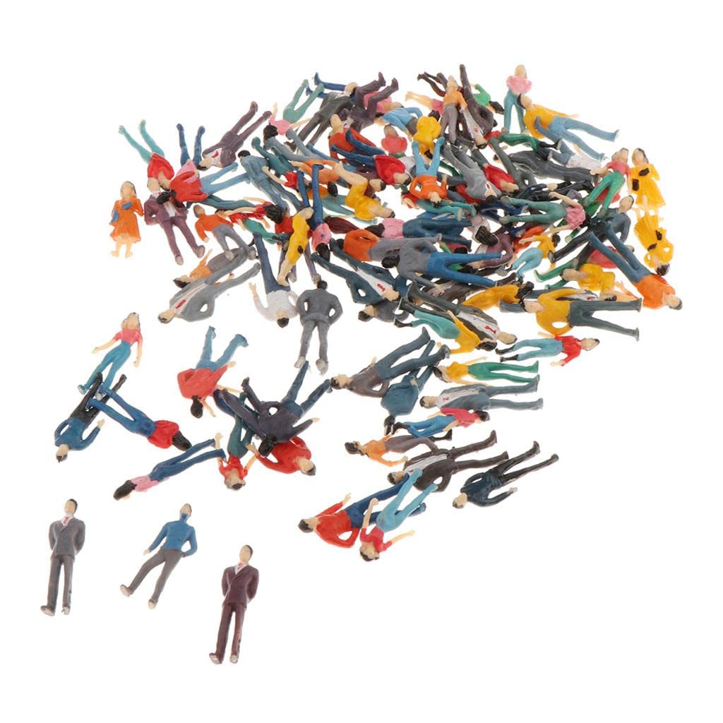 100 Pezzi Figure Persone Miniatura Personaggi Modellismo Ferrovia Plastica Pitturati Artigianalmente Adulti Bambini Seduti in Piedi Adatti a