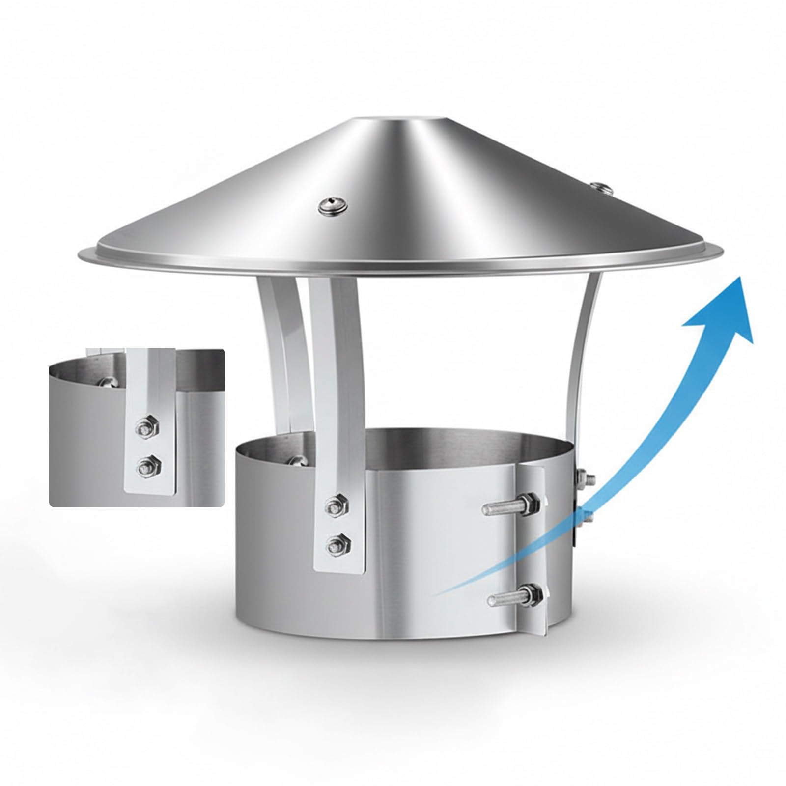 AYUWQZX Stainless Steel Cone Chimney Cap, Multi Sizes, Weatherproof for Wood/Oil Stove Vent(125mm/4.9in)