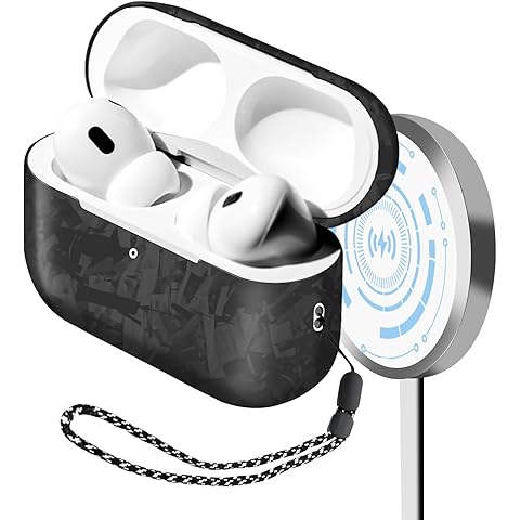 MONOCARBON Real Carbon Fiber Case for Airpods Pro 2nd Generation with Lanyard,AntiScratch Slim Protective Hard Cover for Airpods Pro 2 Compatible with Magsafe Wireless Charging-Forged Matte Black