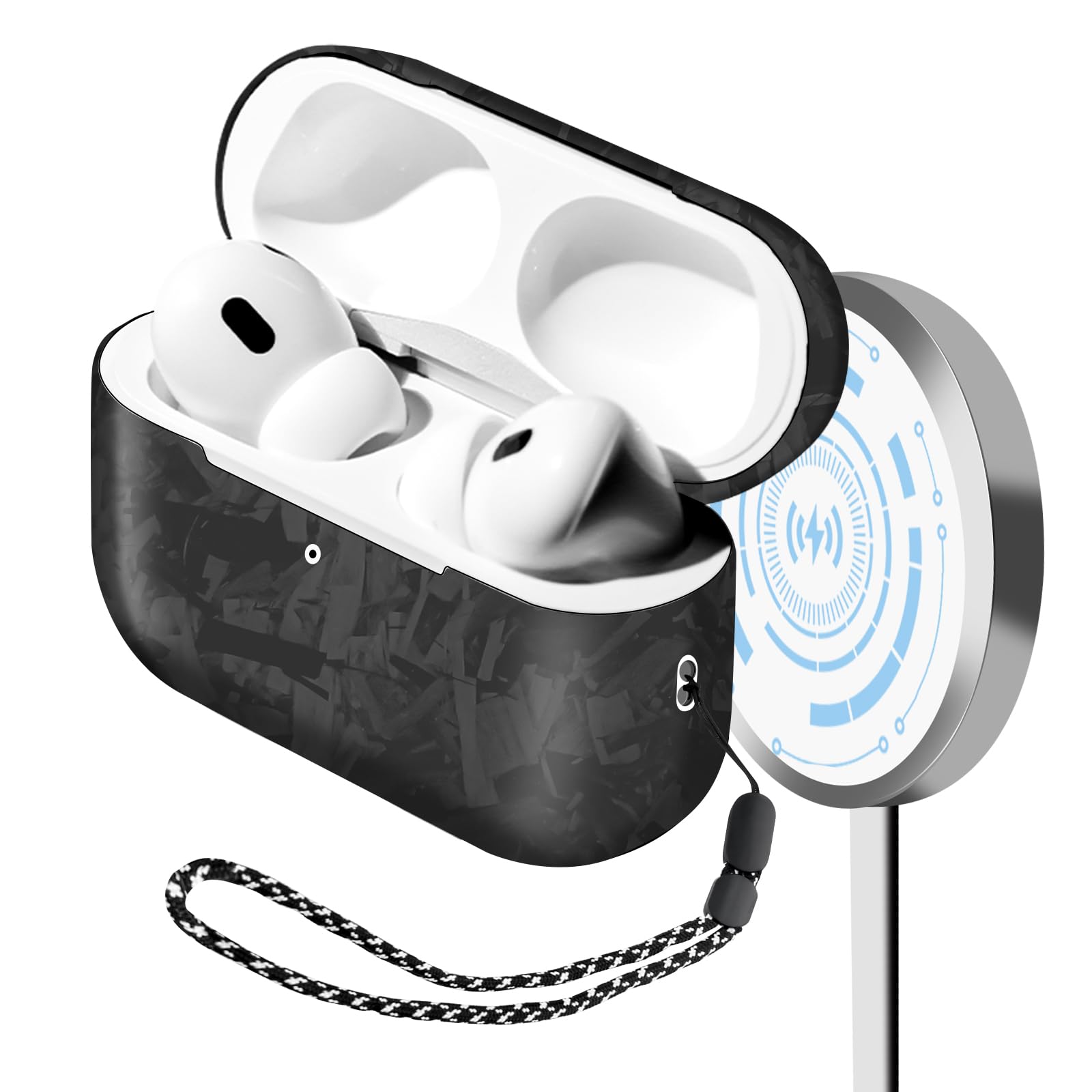 MONOCARBONReal Carbon Fiber for Airpods Pro 2nd Generation case (2022) Airpods Pro 2 case cover with Lanyard - Forged Matte Black