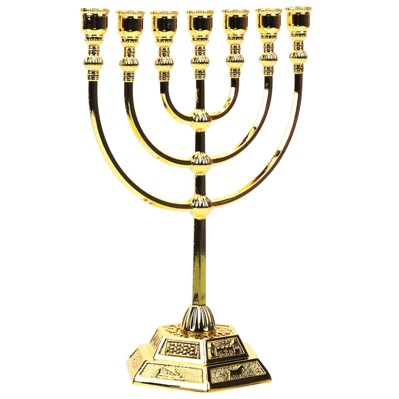 Generico Portacandele a 7 Braccia in Metallo Menorah Tradizionale Dorato Ornamento Decorativo Per Casa E Feste 6.69 Pollici Elegante Porta Candele Per Cena a Lume Di Candela