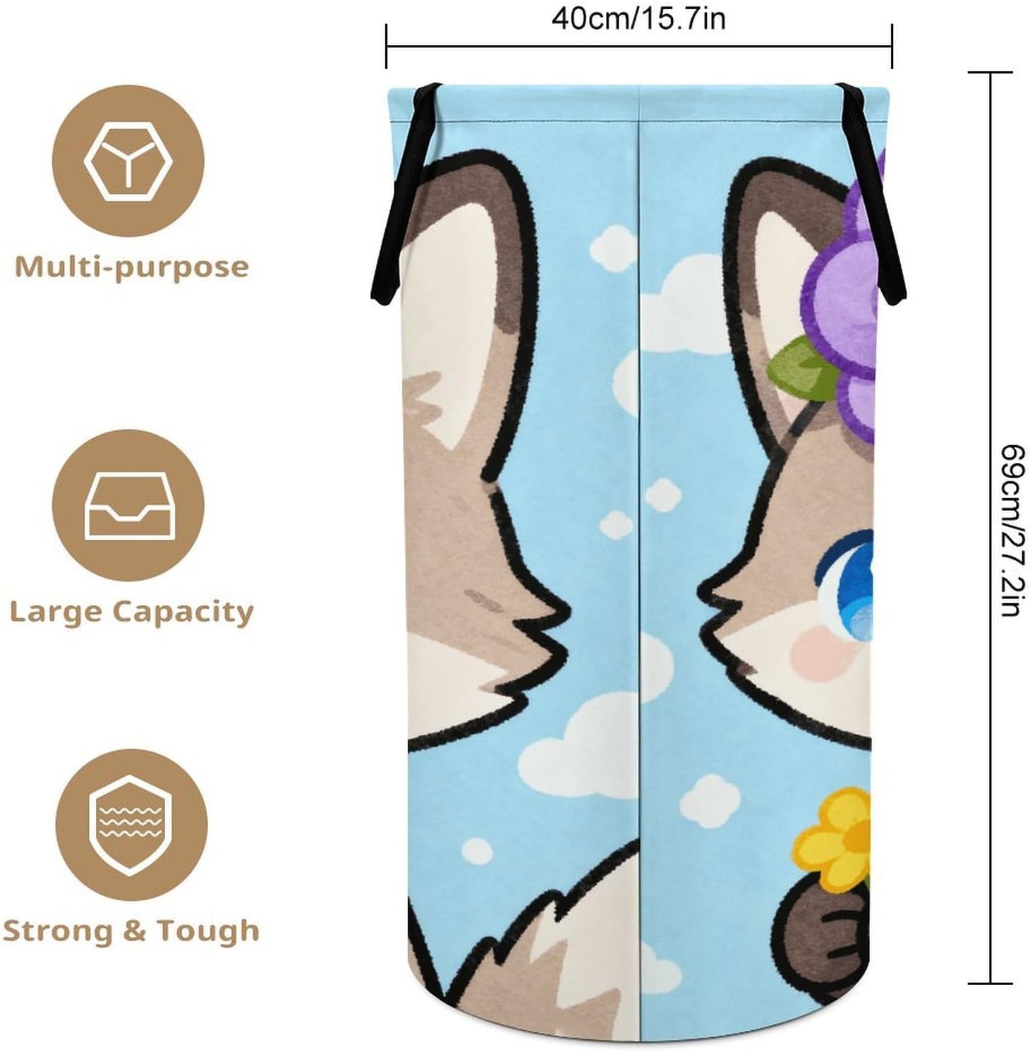 Flower And Little Fox Laundry Hamper with Handles Waterproof Collapsible Laundry Basket Large Lightweight Round Dirty Clothes Hamper for Home Dorm Bathroom Decor