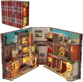 3D Wooden Book Stand Puzzle DIY Dollhouse Wood Bookends Book Nook Model Building Kit with LED Light for Teens and Adults to Build-Creativity Gift for Birthdays Christmas Halloween, Multicolor