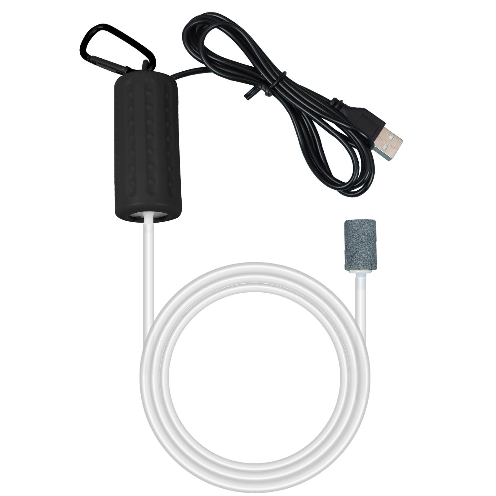 Aquarium Air Pump USB Air Pump Mini Aquarium Air Pump Ultra Quiet Fish Tank Air Pump Energy Saving Oxygen Bubbler Includes Aquarium Oxygen Tube + Air Stones 1W (Black)