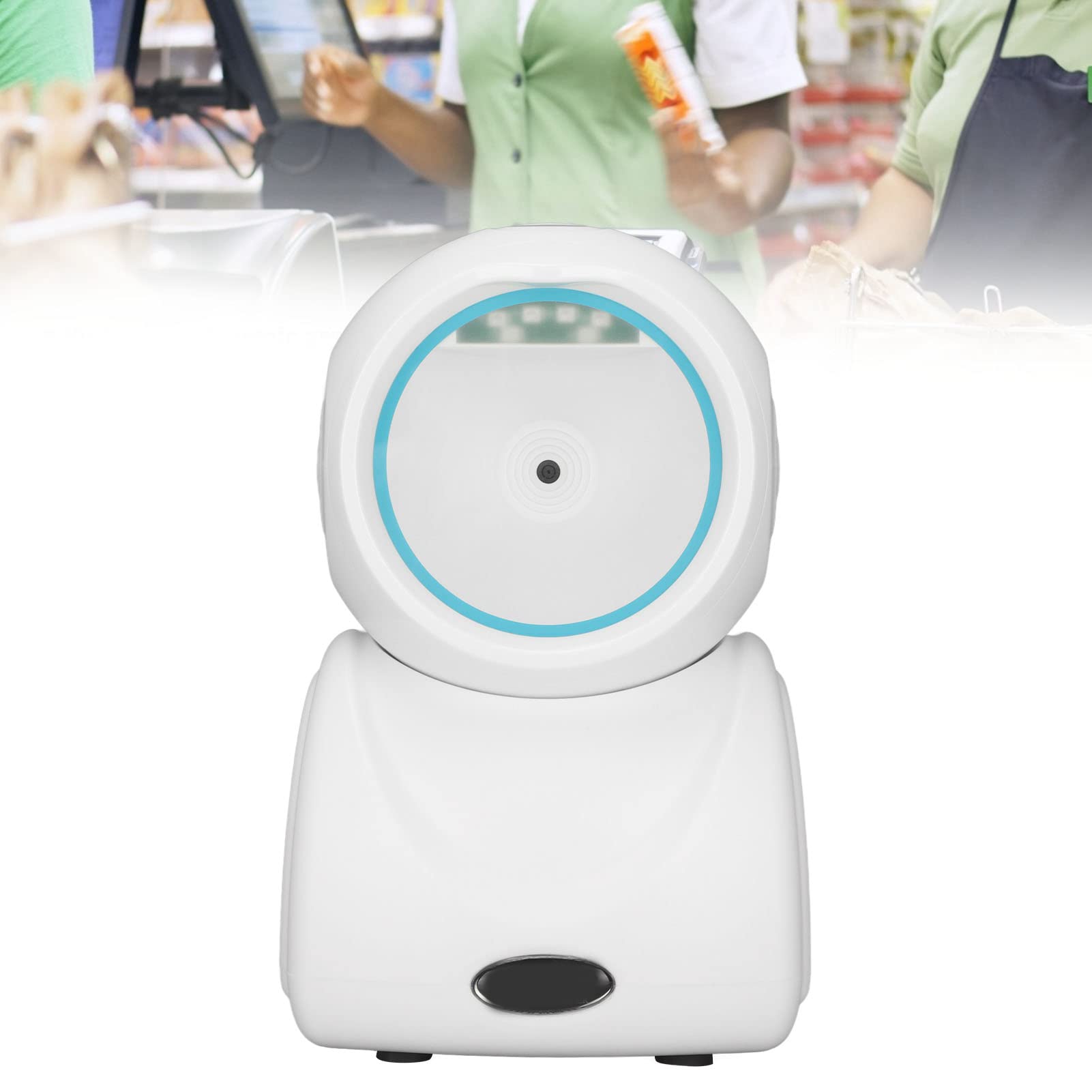 Escáner de código QR de escritorio preciso de decodificación rápida CMOS USB omnidireccional escaneo negro ABS dispositivo compatible con lectura de pantalla de teléfono móvil para centros comerciales
