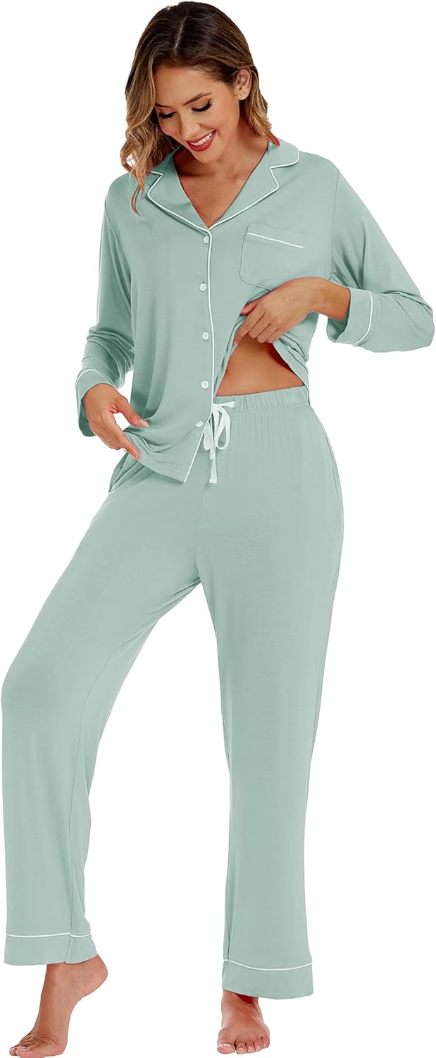 LUBOT Womens Bamboo Viscose Pajamas Super Buttery Soft 2 Piece PJ Set Button Capri Pants Long Short Sleeve Sleepwear Set - Image 5