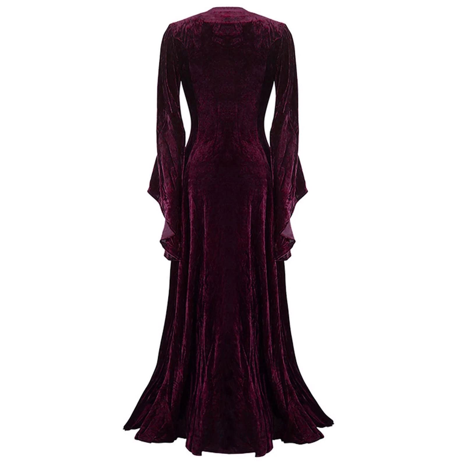 Renaissance Kleid Damen Mittelalter Kleid Maxi Mittelalter Kostüme Damen | Glockenärmel Gothic Kleidung ,Halloween Kostüm, Piratenkostüm, Hexen Outfit, Festival Outfit, für Karneval Halloween Party