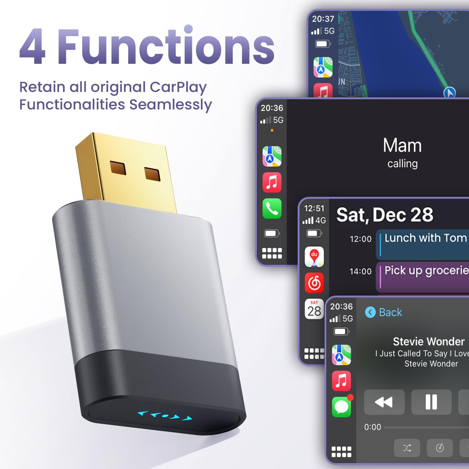Wireless CarPlay Adapter & Android Auto (Mini & 2026 New) | USB-A/C Mini Car Dongle | Gold-Plated USB Connector | Bluetooth 5.4 | Plug & Play Auto Reconnect| for 2016+ OEM Wired Cars