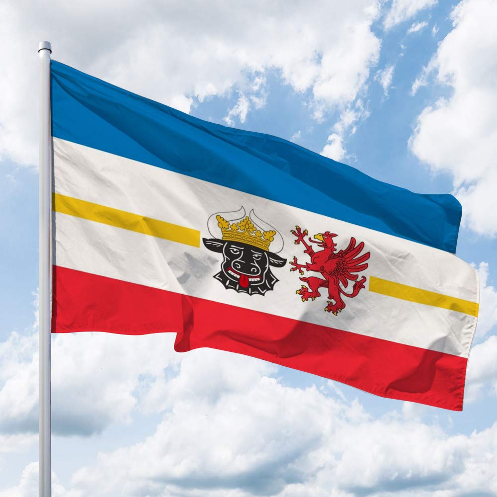 Deitert Bundesland-Flagge Mecklenburg-Vorpommern – 250x150 cm Mecklenburg-Vorpommern Fahne mit Wappen, Hissfahne aus reißfestem Polyester