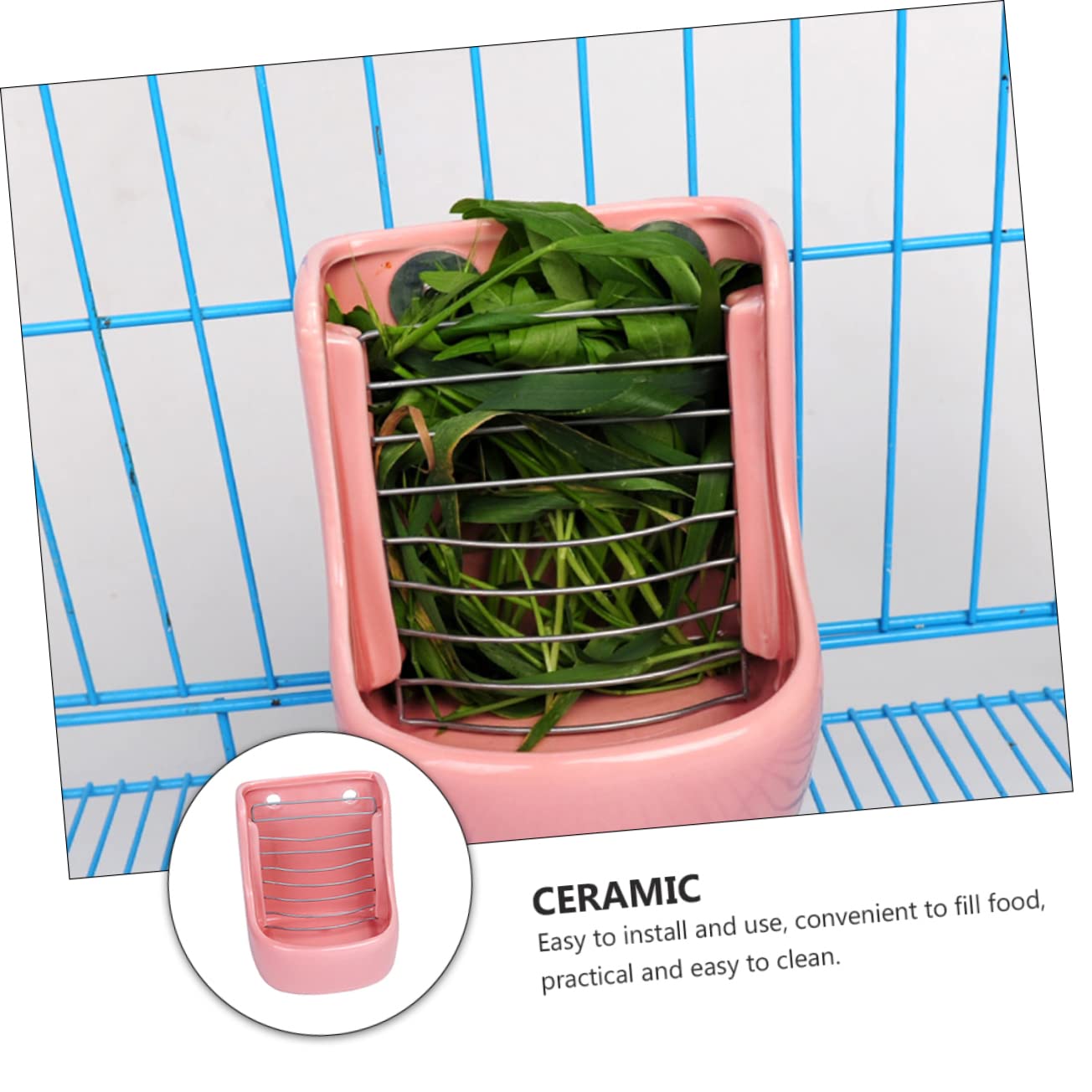 COLLBATH 1pièce Râtelier à Herbe Et Bol Alimentaire Céramique pour Rongeurs Support Suspendu Pratique pour Et Chinchillas Rose