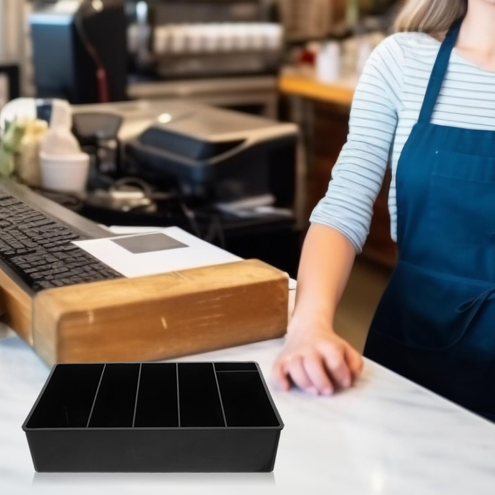 Aufbewahrungsbox Multifunktionale Kasse aus Kunststoff Schwarze Stehende mit Vier Münzfächern und Fünf Geldscheinfächern für Supermärkte und Einkaufszentren