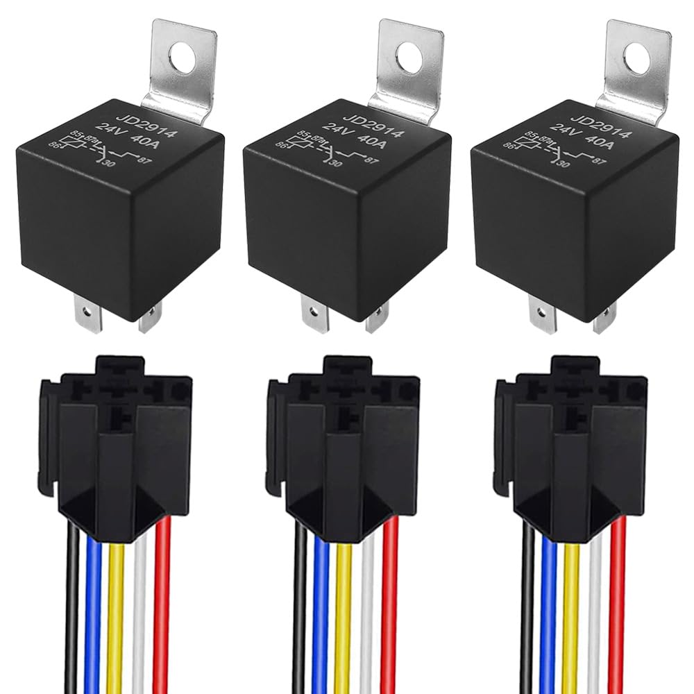 3 Pieces 5 Pin Car Relay, 24V 40A SPDT Automotive Relay with Harness Socket and Pre-Wired (Black)-image-12