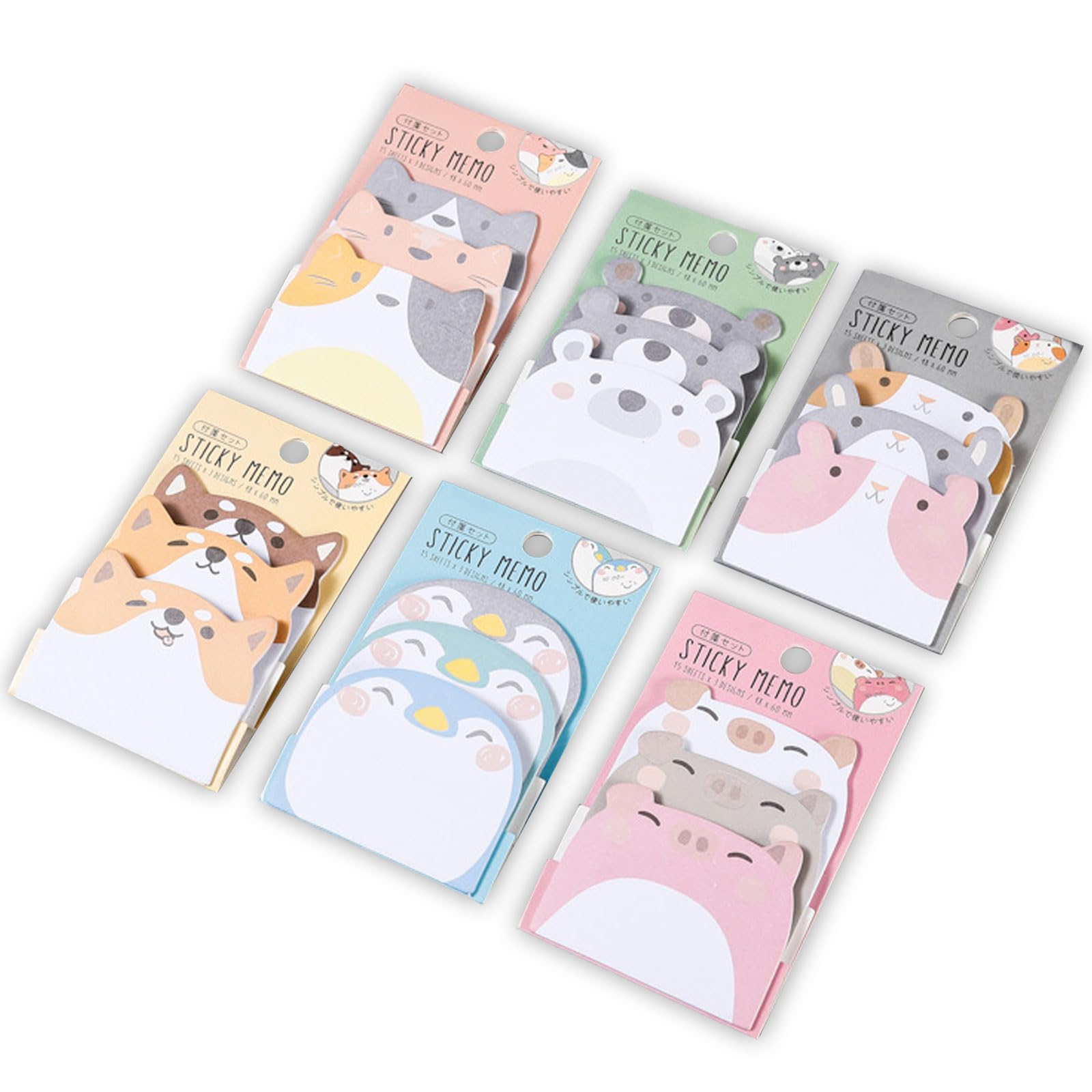 ATJOY Cute Sticky Notes 6 Pack Cartoon Self-Sticky Notepads Animals Shaped Sticky Memo Pads for Students Home Office Roommates Gifts Tab Supplies 270 Sheets