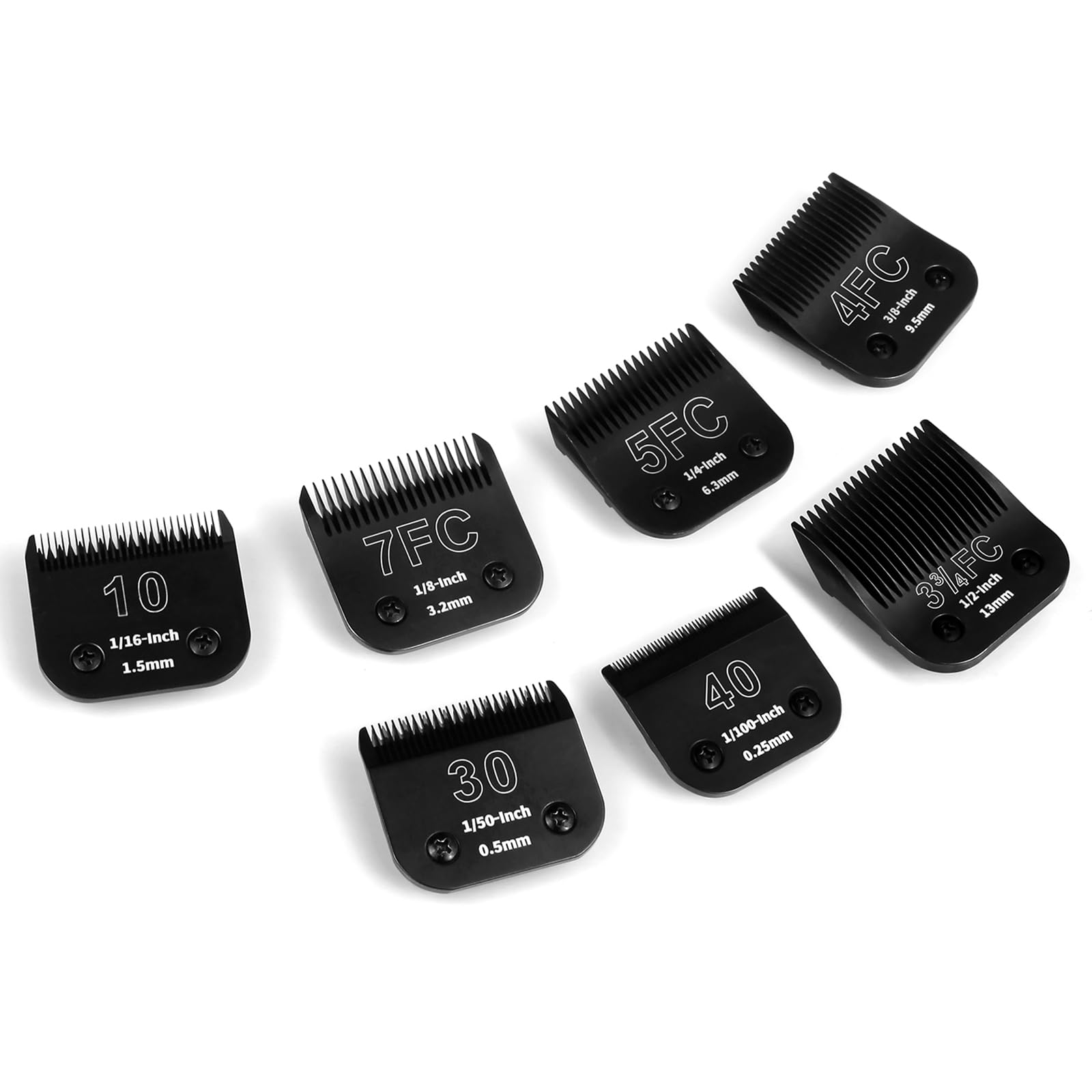 Photo 1 of YAZIYIR 7-Pack Removable Dog Grooming Steel Blades, Compatible with Andis, Oster A5, Wahl KM-10 Series, Cutting Length 1/100" to 1/2" (10+30+40+7FC+5FC+4FC+3-3/4FC-Black)
