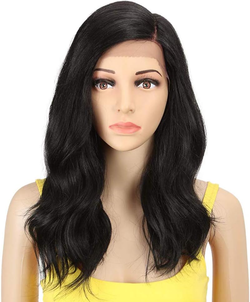QVR Lace front wigs for black women Synthetic Curly Wigs 130% Density Lace Front Wigs for Women Heat Resistant Wigs Half Hand Tied Color1B