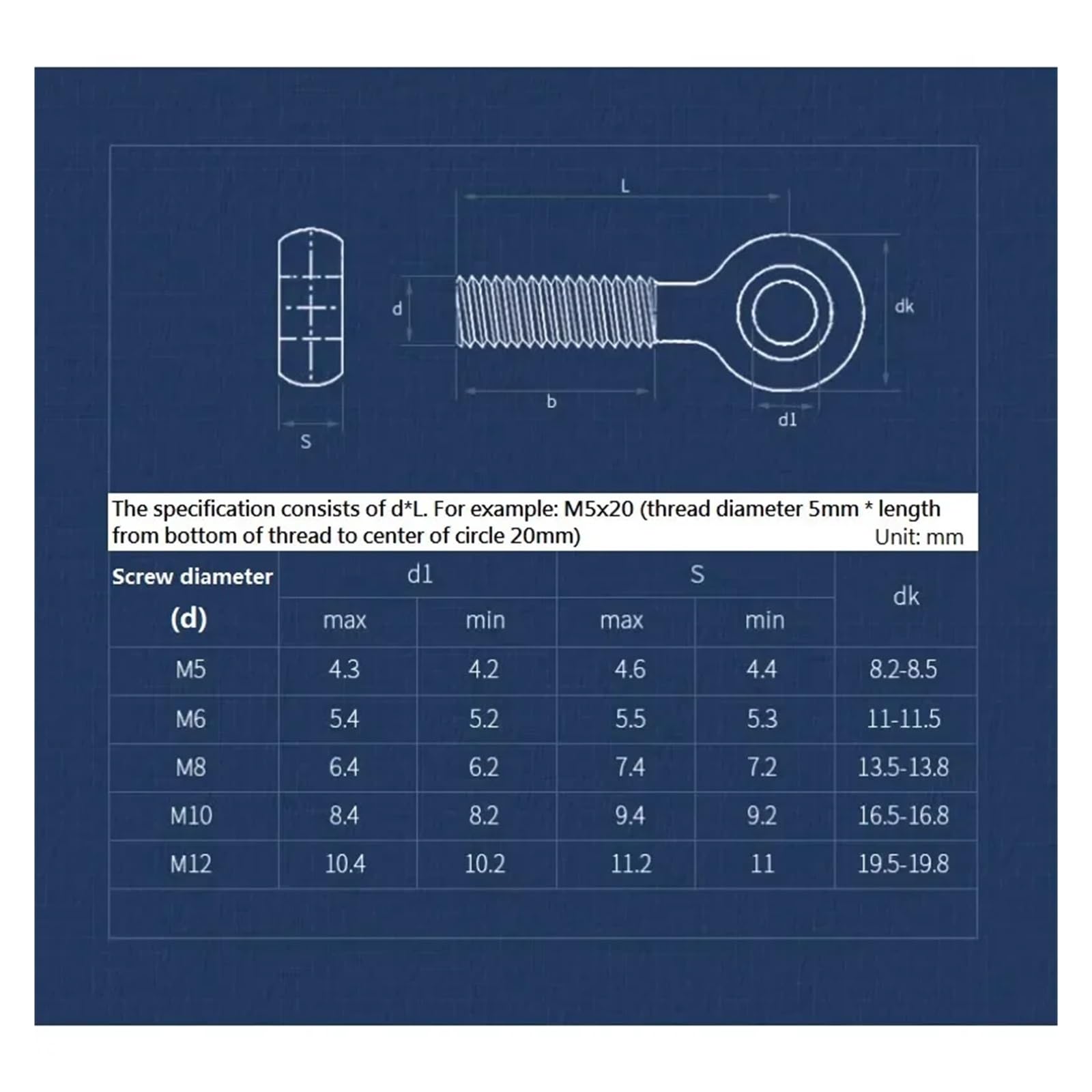 Viti a occhio di pesce in acciaio inox 304, vite a occhio di pesce, M5, M6, M8, confezione da 2-3 pezzi, diverse dimensioni, M6 x 40 pieno (2 pezzi) M8 x 120 metà