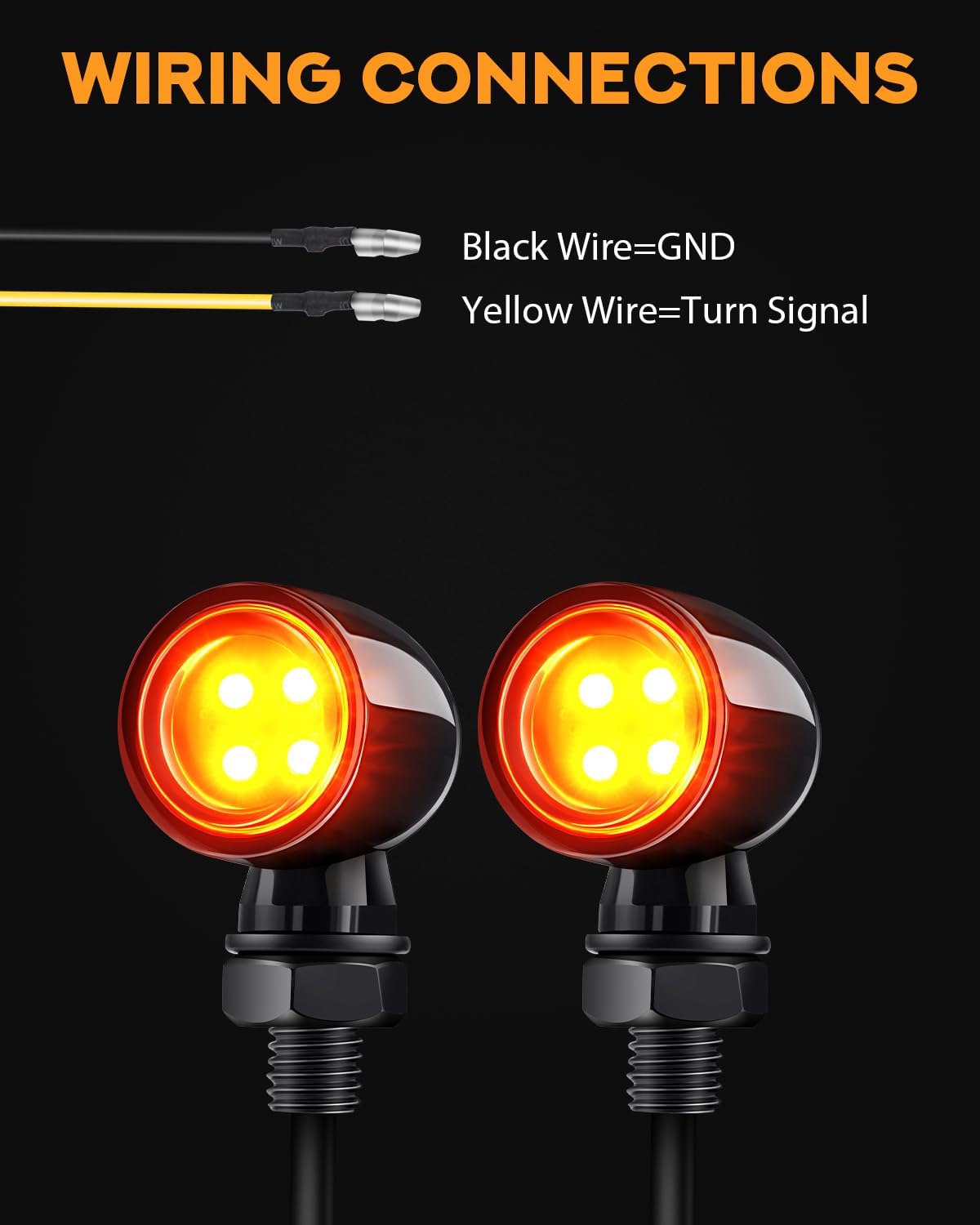 4-LED Bullet Turn Signals Mini Motorcycle Blinkers, Universal 10mm Mounting Hole, Front Indicators Compatible with Honda, Kawasaki, Suzuki, Yamaha, Harley, Bobber, Chopper