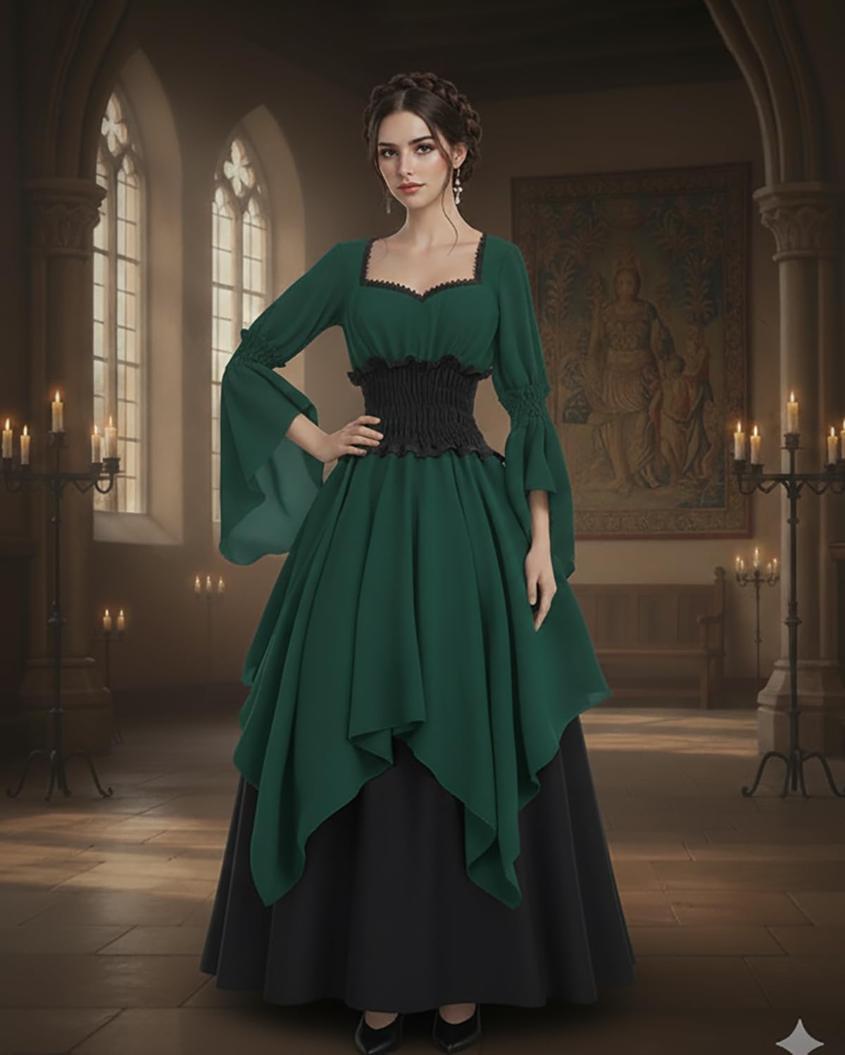 LTAKK Renaissance Dress Medieval Costume Victorian Dresses Women Peasant Gothic Fairy Witch Wedding Dress - Image 2