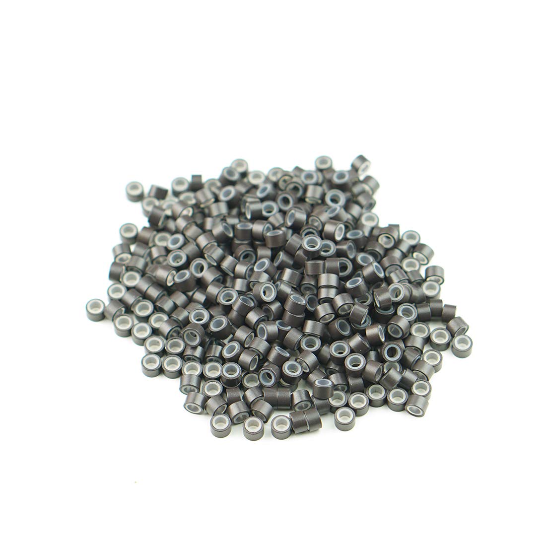 Micro anneaux en silicone doublé de silicone pour extensions de cheveux humains à pointes I Tip de 0,5 g/0,7 g 4,5 mm, #3 Brun foncé 1 000 pièces