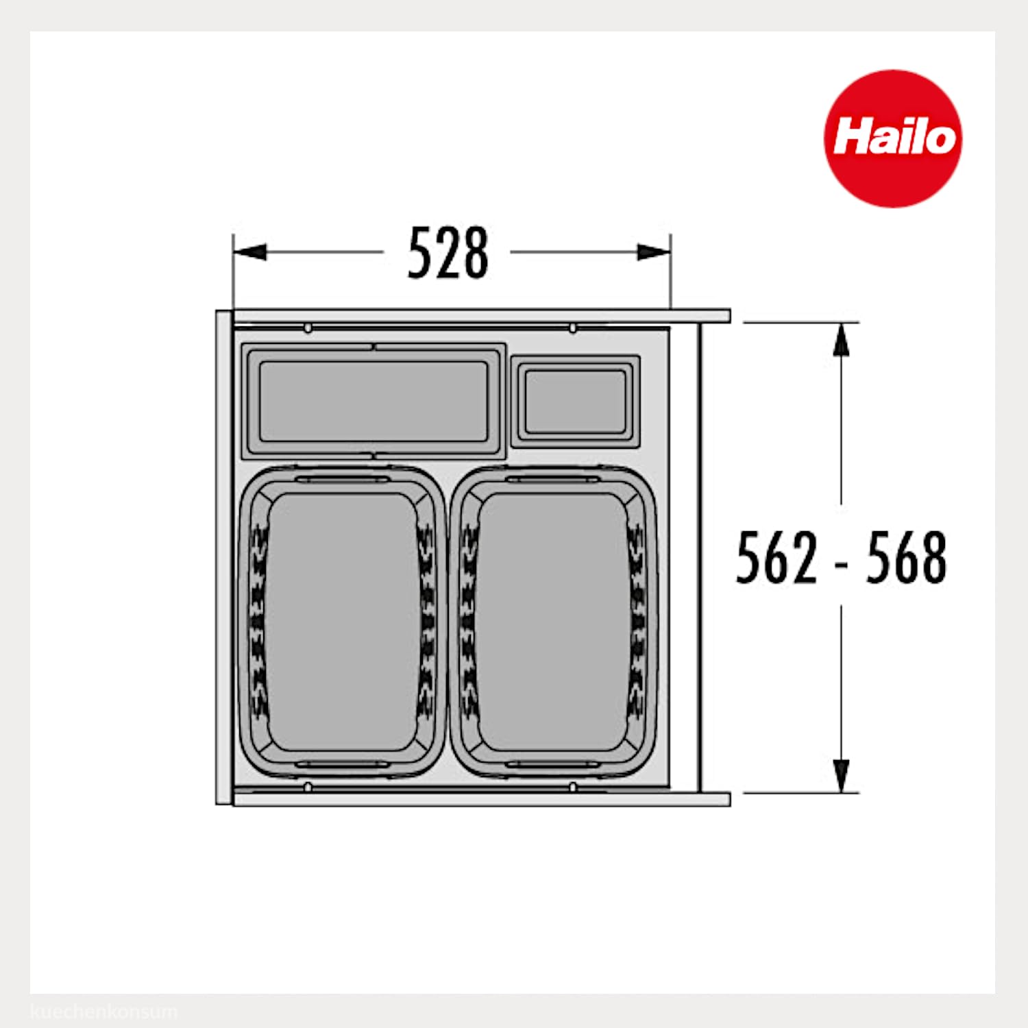 Hailo Wäschesammler | Laundry Carrier Wäschebehälter 60 LC Slide SC | 80 Liter Sammelvolumen | platzsparend & stabil | Einbau Wäschekorb für Schmutzwäsche im Haushalt und Badezimmer (Dunkelgrau-Weiß)
