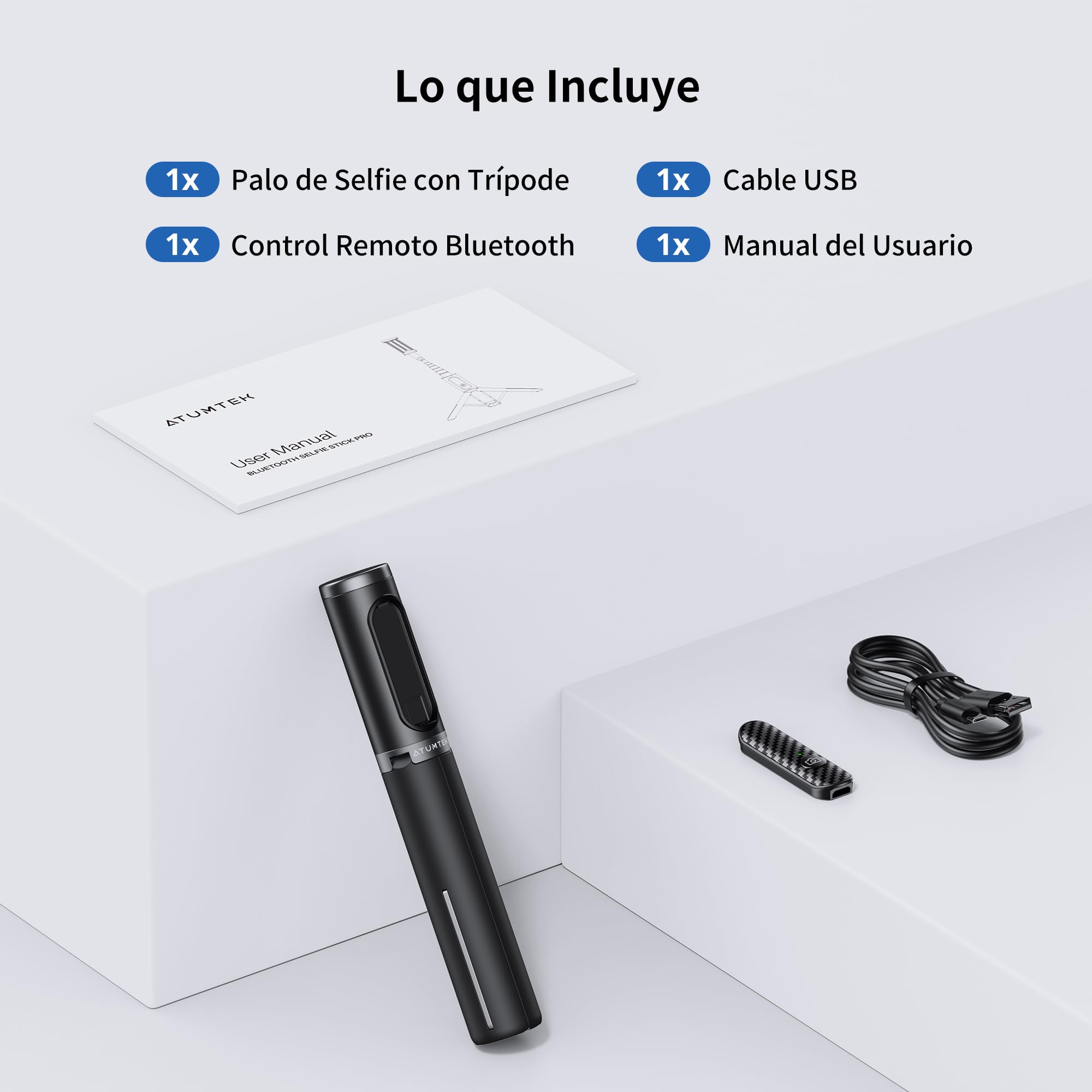 ATUMTEK Palo Selfie Trípode, Trípode Móvil 3 en 1 Extensible de Aluminio con Mando a Distancia Bluetooth Inalámbrico, Compatible con iPhone 17/16/15/14/13/12 mini/11 Pro y Smartphones Samsung, Negro