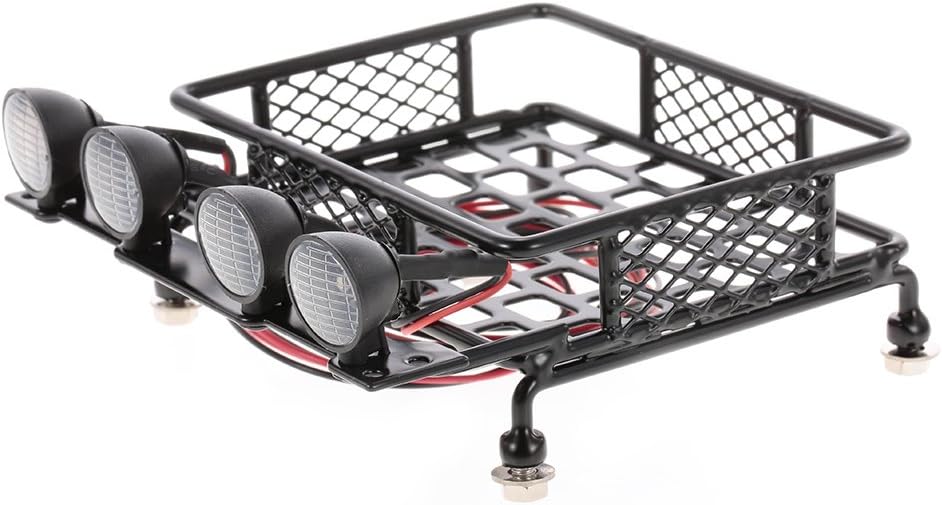 HUIOP RC Luggage with Light, Roof Rack Luggage Carrier with Light Bar for 1/10 RC Crawler Axial SCX10 D90 110 TRAX4 HSP RC Car Parts